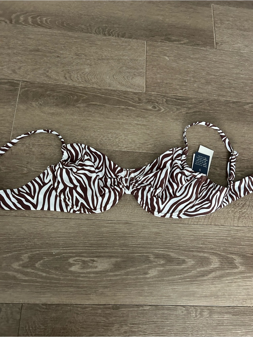NWT Abercrombie & Fitch Curve Love White and Brown Zebra Print Bikini Top